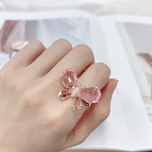 OIDIMS Crystal Butterfly Ring Open Statement Rings Sparkling Cubic Zirconia Bow Engagement Promise Wedding Ring Expandable Finger Band Delicate Jewelry Gifts for Women Christmas Birthday2