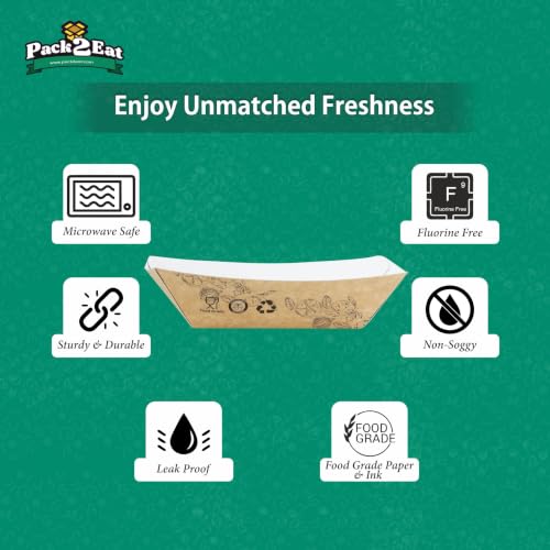 Image of Pack2Eat Large Paper Food Boat Trays | Eco-Friendly Disposable Serving Trays for Snacks | White Kraft Paper Boats for Parties, Events & Takeaway (Pack of 50)