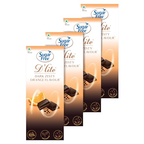 Image of Sugar Free D'lite Zesty Orange Flavour Dark Chocolate Bar, 80 grams (Pack of 4)