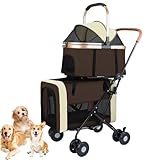 JZOOOZ ペットカート 分離型 2段式の上下段セット キャスター付き 前輪360°回転【 サイズ：58x46x97CM、、ブラウン】 犬用ベビーカー組み立て簡単 軽量 通気 折りたたみ式 取り外し可能 犬用カート収納簡単 多機能 収納 大容量 高耐荷重 猫 小型犬多頭 中型犬 外出便利 介護用