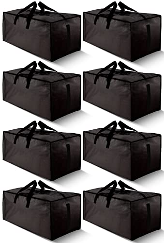 Image of HOMESURE 8 Pack Large Strong Bags with Zippers & Carrying Handles - Water-Resistant - Heavy Duty Storage Tote for Space Saving, Fold Flat, Alternative to Moving Box (Black)