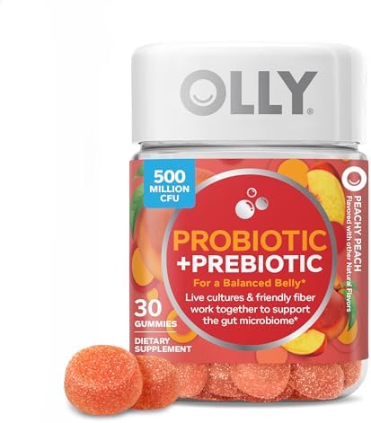 Olly Balanced Belly Gummy Supplements, Peachy Peach, 30 Count