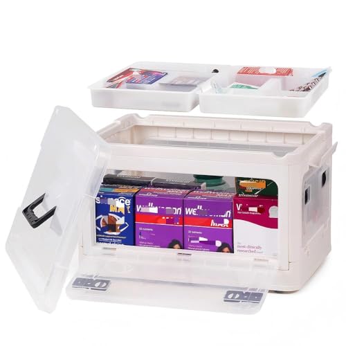 Image of HEY FOLY 30qt Medicine Organizer Storage Box with 4-Side Opening Doors, White Foldable Medication Organizer Empty, Container Case Stackable First Aid Box for Home Storage