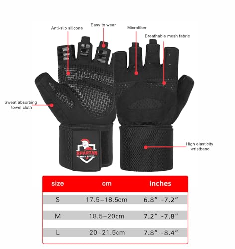 Weight Lifting Gym Workout Gloves with Wrist Support for Men & Women – Full Palm Protection, Breathable Non-Slip Grip for Training, Fitness, CrossFit, Pull Ups, Lifting, Gym, Exercise (Black, Large)