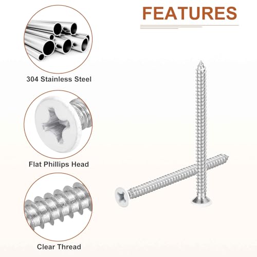 DTGN 25 piezas Tornillos para madera #10x4 cabeza plana de acero inoxidable 304 Phillips autorroscantes blancos miniatura 4