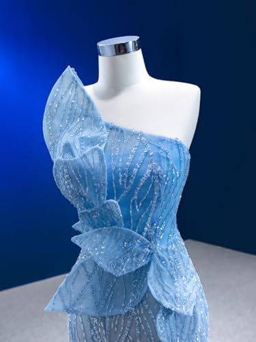 One Shoulder Mermaid Evening Dresses 3D Flowers Lace Beads Prom Dress Pageant Gown Elegant Dress3