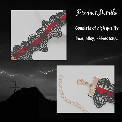 Sethexy Gothic Lace Choker Necklace Halloween Lace Necklace Chain Black Choker Lolita Collar Choker Vintage Clavicle Necklaces for Fancy Dress Costumes Accessories