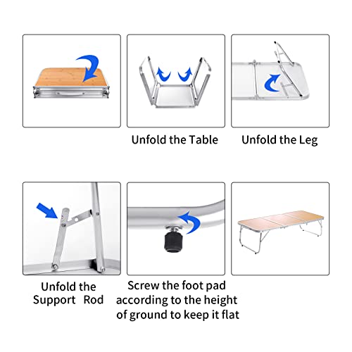 Moosinily Folding Camping Table Portable Picnic Table 3 Feet Foldable Table Lightweight Outdoor Table Aluminum Legs With Handle 3 Fold Beach Table For Party Home Office Garden Coffe Card Play Bamboo #TOP5