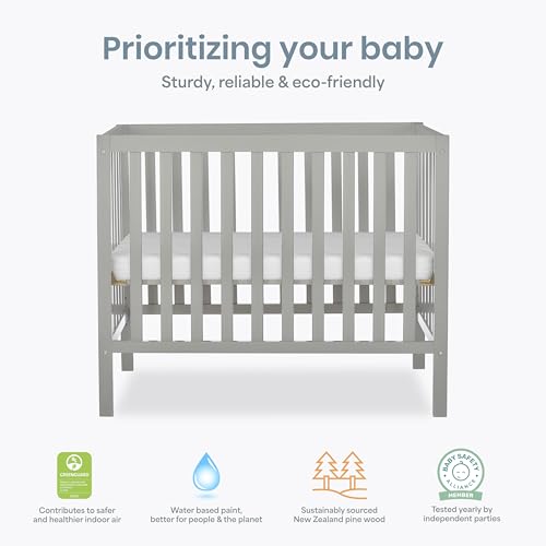 Dream On Me Edgewood 4-in-1 Convertible Mini Baby Crib in Cool Grey, GreenGuard Gold & JPMA, Non-Toxic, Compact 40×25×33″ Design, Converts to Mini Daybed & Twin Bed, 1″ Mattress Pad - image 5