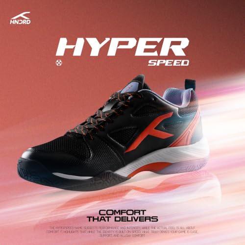 Image of HNDRD Hyperspeed Badminton Shoes (Non Marking) Indoor Sports | All-Day Comfort & Support | Cloud-Cushion Midsole | Active Grip Sole | Effortless Control (White /Crimson ; UK 11)