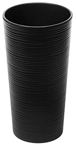 Tymar Pot de fleurs avec insert, pot de fleurs en plastique, cache-pot, jardinière, grand, forme ronde, aspect ciseau, pour intérieur et extérieur, jardin, balcon, terrasse, maison (Noir brillant, ø