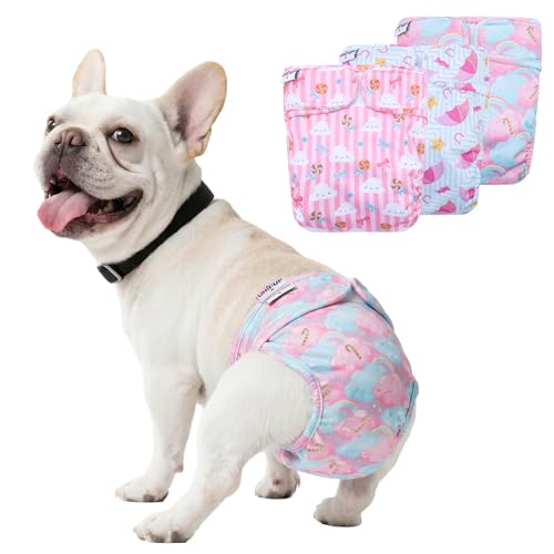 Image of Female Dog Diapers Reusable No Tail Hole Period Panties Washable 3 Pack Diapers Female for Docked-Tail Frenchie French Bulldog Boston Terrier Without Tail U-WWD07L