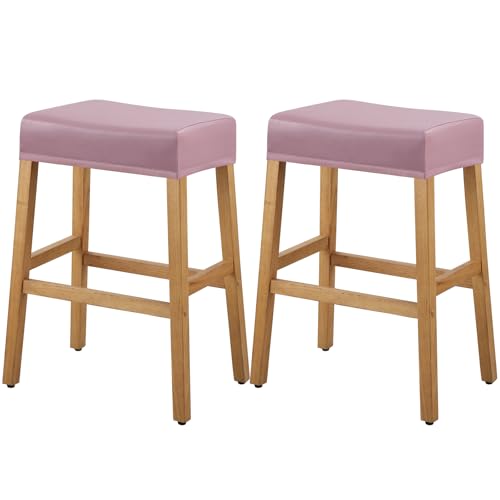 Image of YISUN Stool Covers Rectangle - 2 Pack Stretch Oilproof Waterproof PU Bar Stool Covers Saddle Seat Counter Pub Vanity Chair Cover with Elastic Bands