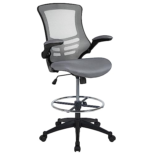 Image of Flash Furniture Kelista Mid-Back Swivel Office Chair with Adjustable Seat Height, Ergonomic Mesh Desk Chair with Flip-Up Armrests, Dark Gray
