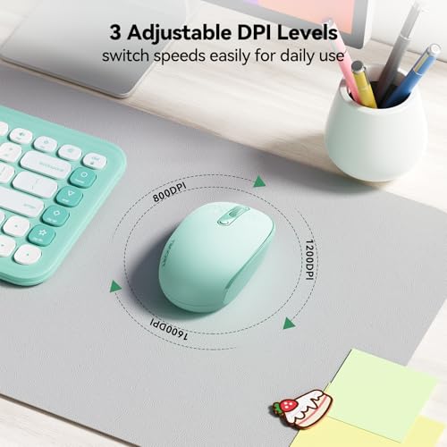 Image of TECKNET Compact Ambidextrous Wireless Mouse for Laptop Mint Green | 2.4G Quiet Computer Mouse with USB Receiver, 3 Adjustable DPI Portable Cordless Mice for Chromebook, Laptop, PC, Mac