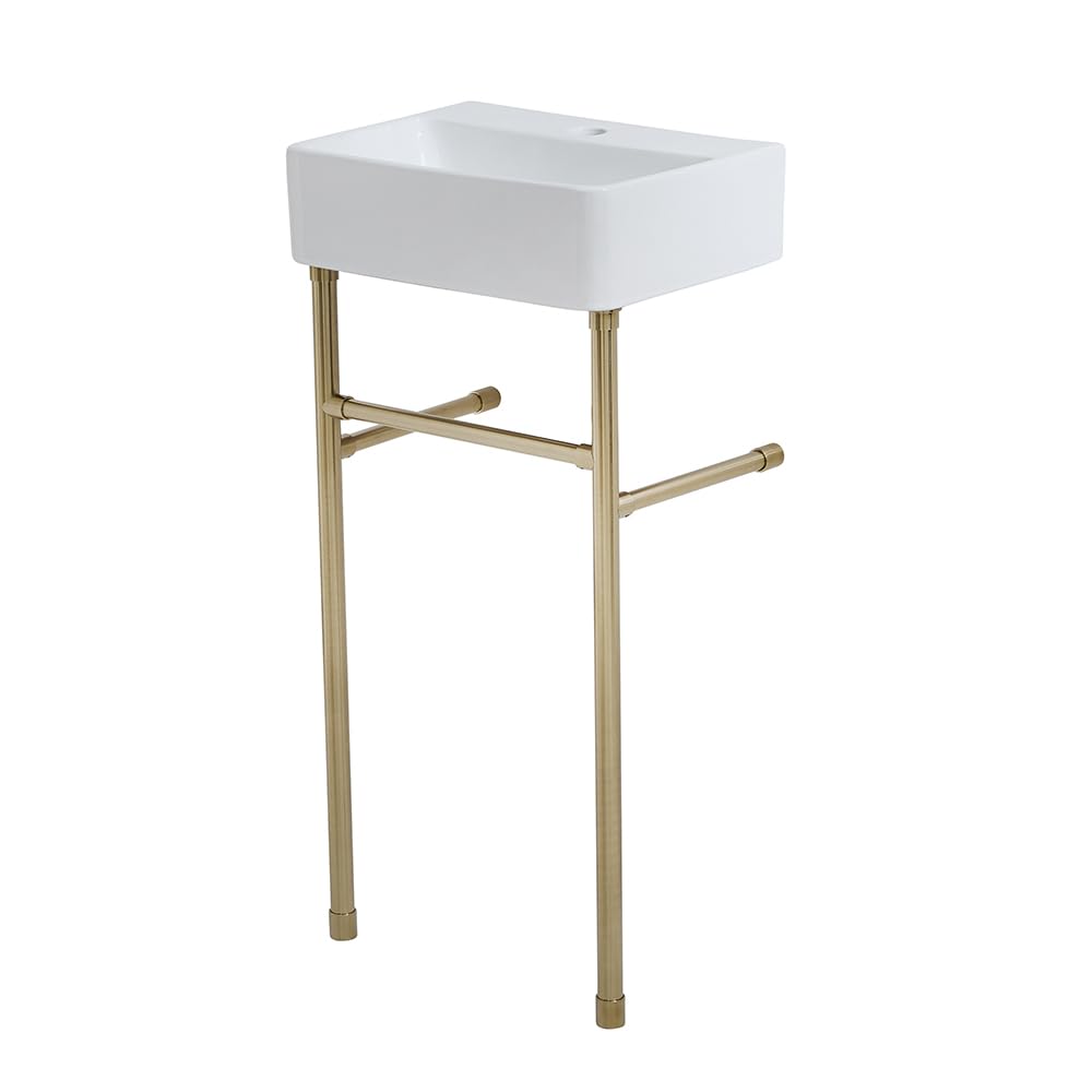 Milano Brushed Brass Farington White Ceramic 1 Tap Hole Bathroom Basin Sink Brass Washstand - 400Mm X 295Mm