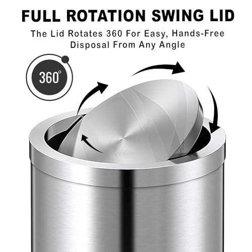 Image of mofna Stainless Steel Swing lid dustbin, Garbage Bin, Trash Can, with removable lid For Home, Kitchen, Bathroom, Office & Commercial Use - 8x12 In -10 Liter, Silver, Pack of 1