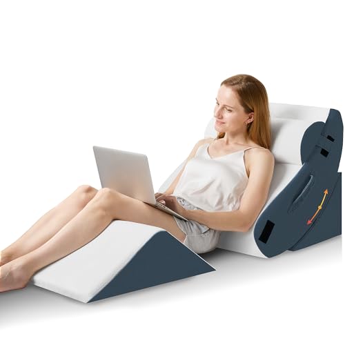 Image of HABUTWAY 4Pcs Orthopedic Wedge Pillow, Bed Pillow for Sleeping, Post Surgery Foam Wedge Pillow for Back Pain Relief, Triangle Adjustable Support Pillow with Machine Washable Cover, Blue