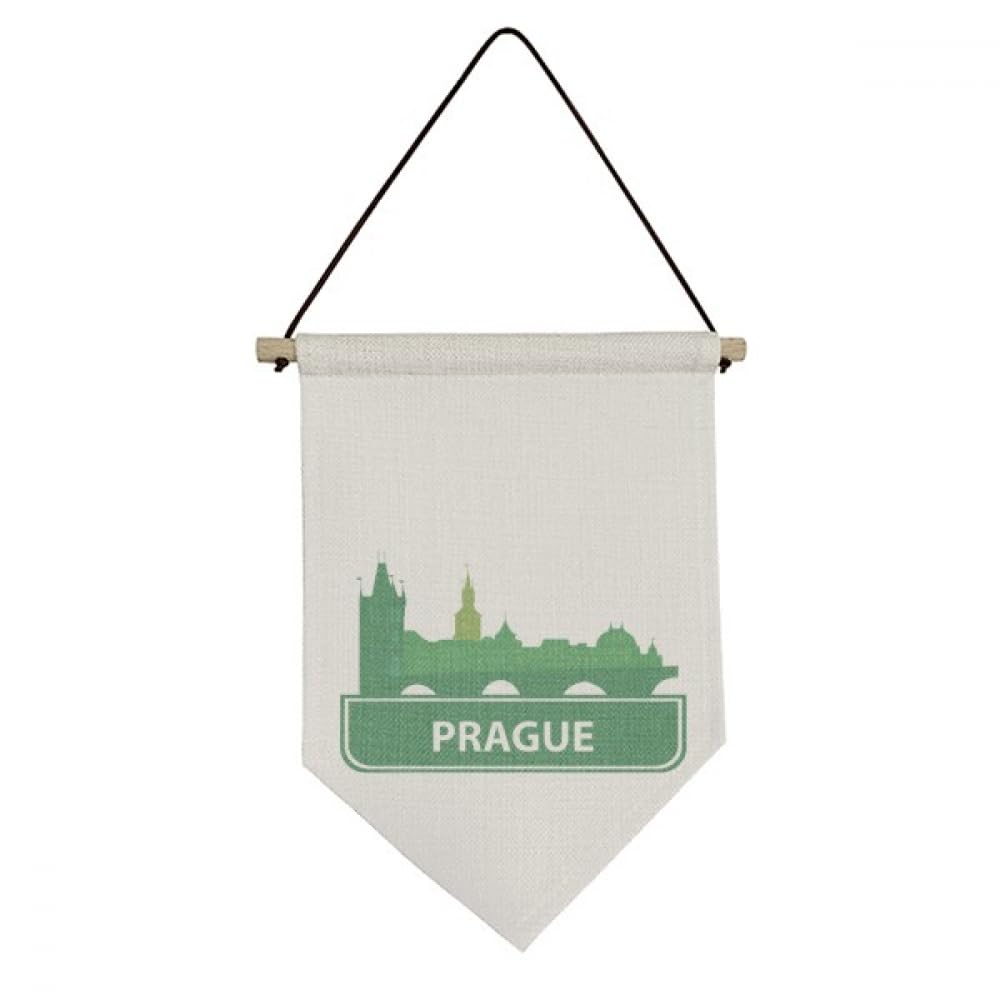 Drapeau de Prague vert sur toile déco murale suspendue