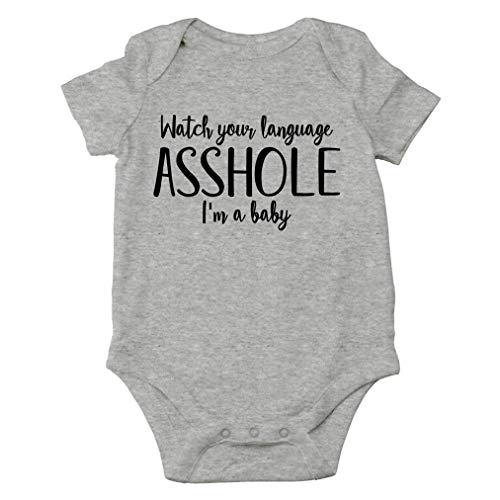 AW Fashions Watch Your Language I'm A Baby Baby Bodysuit Funny Cute Romper for Newborn Girls Boys Outfit (6 Months, Sports Grey)