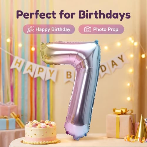 Image of YPSelected 32 Inch Large Foil Helium Number Balloon Birthday Wedding Party 0-9 (Rainbow, 7)