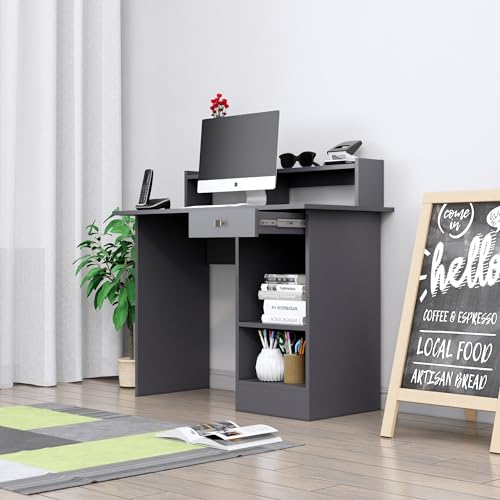 Image of Bniture Wooden Study Table for Home | Engineered Wood Study Table with Book Shelf | Multi Purpose Computer Desk for Study & Writing | Laptop Table for Home with Drawers & Storage Shelf | Slate Grey