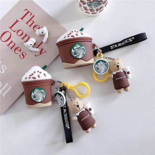 Airpods 2/1 Case,3D Cute Cartoon Funny Kawaii Airpods 1/2 Case,Shockproof Protective Soft Silicone Airpod Case Designed With Drink Cup Keychain For Apple Airpods Charging Case(Brown Coffee Cup) #TOP3