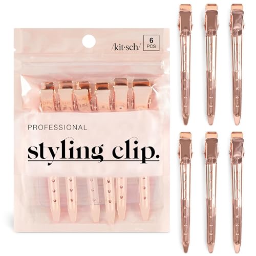 Kitsch Professional Alligator Clips for Hair Styling – 3.5" Aluminum Hair Sectioning Clips for Salon & Makeup Application | Ideal – Rose Gold, 6 Pcs