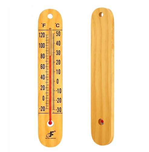 Large 10.5 Inch Vertical Wooden Thermometer | Indoor & Outdoor Use, -20°F to 120°F/-30°C to...