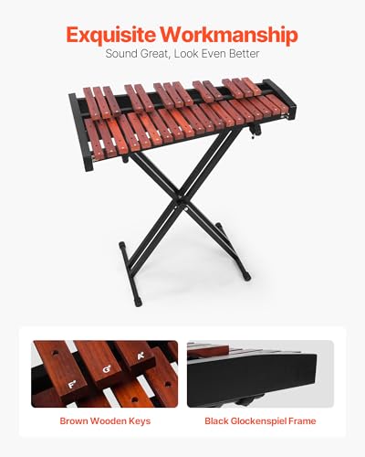 Image of VEVOR Glockenspiel Xylophone, 32 Notes, Wooden Professional Xylophone Percussion Instrument, with Height Adjustable Stand, 4 Mallets, Carrying Bag, Beginner Musical Instrument Kit for Adults and Kids