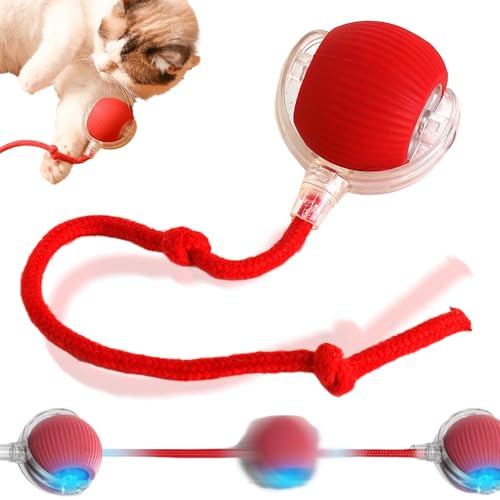 Interactive Rolling Dog Ball 2024 New Self Dog Toys Interactive Cat Toys Automatic Cat Toy Self Moving Dog Toys 360 Smart Automatic Rolling Ball Toy Electric Dog Balls for Dog/Cat (Red)