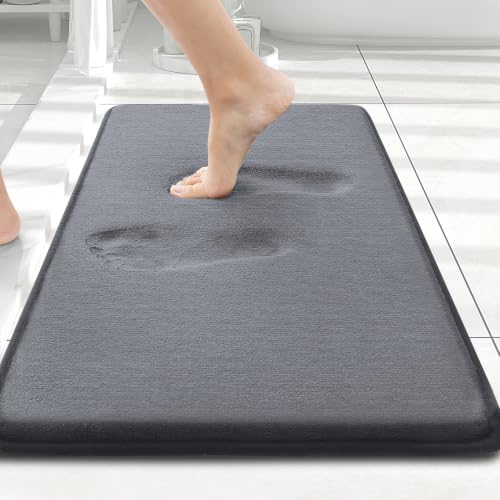 Image of Smiry Memory Foam Bath Mat, Super Soft Absorbent Bathroom Rugs Non Slip Bath Rug Runner for Shower Bathroom Floors, 17 inch x 24 inch, Dark Grey