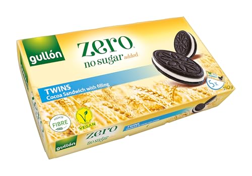 Gullon No Sugar Added Twins Cocoa Sandwich with Vanilla Filling 210g - Delicious Crispy & Baked to Perfection