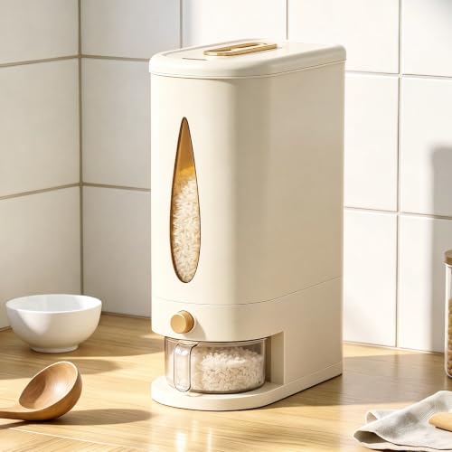 samstar Large Capacity Rice Dispenser 22-25 lbs, Sturdy & Airtight Rice Storage Container, Quick Rice Dispensing Design, Moisture Resistant Grain Storage Bin Rice Holder for Kitchen, BPA-Free, Beige by samstar - Used condition - US$24.81