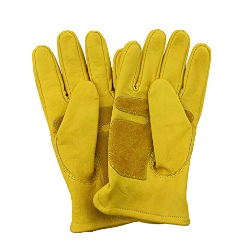 Durable, For Threatening Duty/Truck Drive/Warehouse/Gardening/Farm, Seamless Cowhide Rip Leather Work and Driver Gloves (Color : Yellow, Size : L)