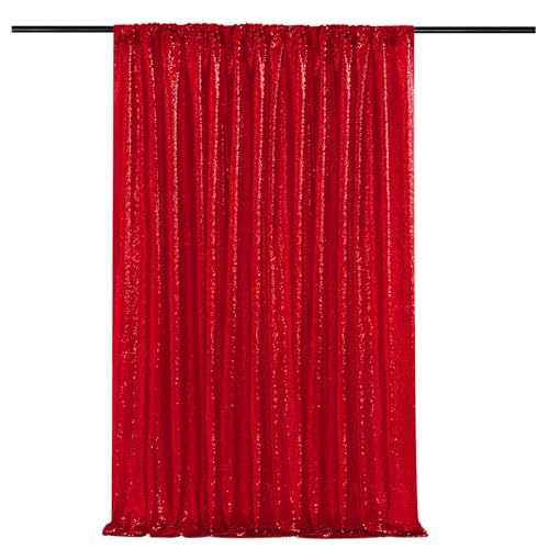Image of Red Sequin Backdrop Curtains-1 Panel 5FTx8FT Red Backdrop for Wedding, Glitter Party Decorations Background Drapes for Birthday Party Anniversary Graduation Photo Booth Decor