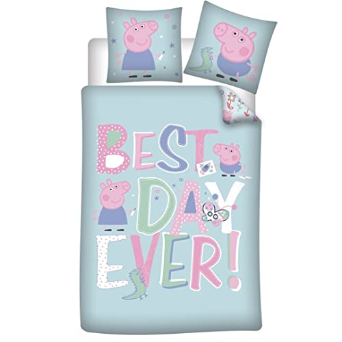 Peppa Pig Parure de Lit Enfant Réversible - Housse de Couette 140x200 cm et Taie d'oreiller 65x65 cm - 100% Polyester Doux - Certifiée Oeko-Tex Standard 100...