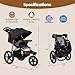 BABY JOY Jogging Stroller, Foldable Jogger Stroller with Adjustable Canopy & Backrest, Air-Filled Tires, Child & Parent Tray, Cup Holders, Storage Basket, Running Stroller for Babies Toddlers (Black)