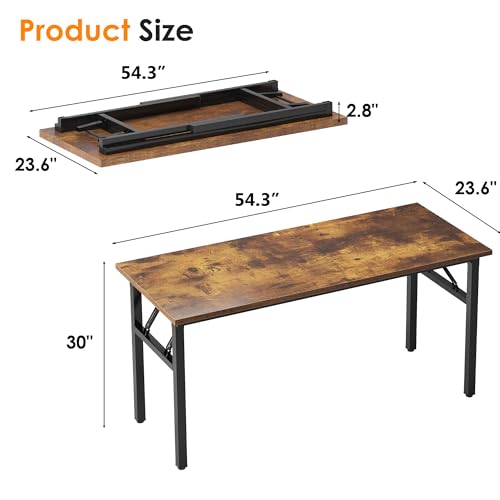 Image of Need Folding Desk, 54 inch Large Computer Desk for Home Office, No Install Needed Study Student Writing Table Desk Workstation, Rustic Brown