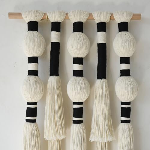 Macrame Wall Hanging Tassels Sphericity Cotton Textile Hanging Geometric Yarn Wall Art for Bedroom Living Room Decor 15.7" W x 39" L