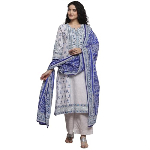 Image of BIBA Women Cotton Printed Straight Suit Set