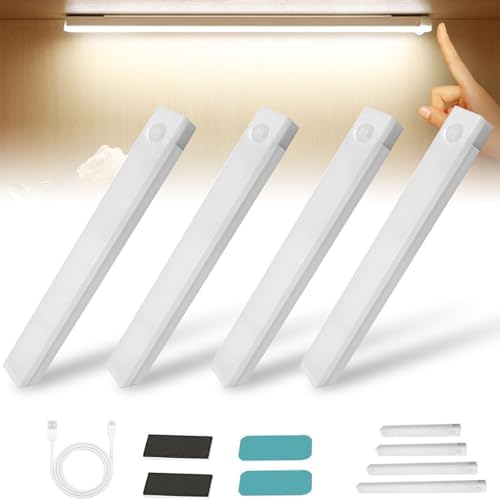 4/8Pack Punch-Free Smart Sensor Magnetic Rechargeable Led Lights,Under Cabinet Lights,Home Motion Sensor Light Indoor(4PCS White Light,30cm/11.8in)
