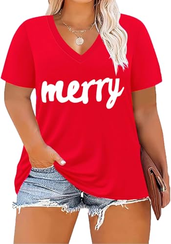 Image of ForHailey Women's Plus Size Short Sleeve Tee Shirt V Neck Basic Ladies Loose Fit T Shirt 1X-5X