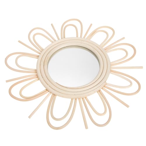 FRCOLOR Espejo Colgante Tejido de Ratán Natural Espejo Decorativo de Pared Estilo Rústico para Dormitorio y Sala Decoración Artesanal para Hogar