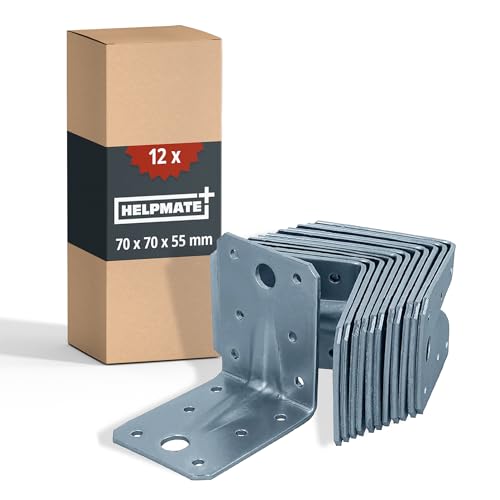 HELPMATE Winkelverbinder mit Sicke 70x70x55 mm, galvanisch verzinkt, blau passiviert, Holzverbinder, 12 Stück, Silber