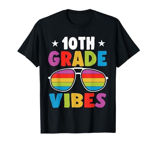 10th Grade Back To School Sunglasses Vibes Retro First Day Camiseta