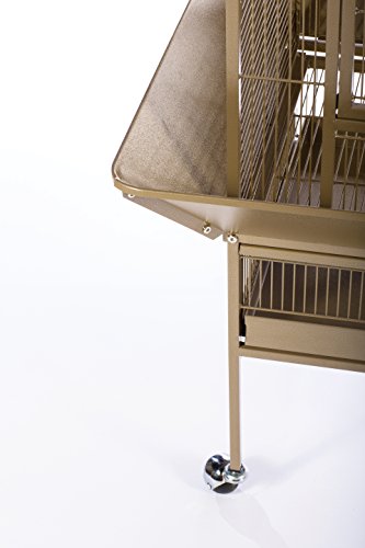 Image of Prevue Pet Products Park Plaza Bird Cage - Small Cocoa Brown Steel Cage with Rolling Stand, Dual Locks, Seed Guards, and Perch, Ideal for Parakeets, Cockatiels, & Small-Medium Birds - Cocoa Hammertone