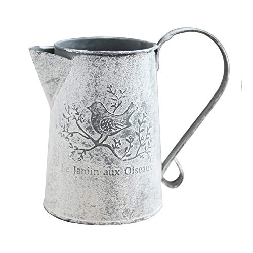 Pichet en métal gris - Accessoire de maison shabby chic rustique - Vase à fleurs en métal - Pichet pour fleurs (court)