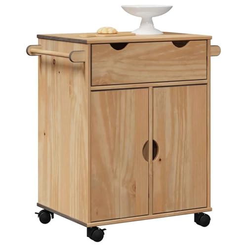 Gecheer Carrito de Cocina OTTA Madera Maciza de Pino 59x45x80 cm,Carrito verdulero para Cocina,Carrito Auxiliar Multiuso,Carros de Servicio