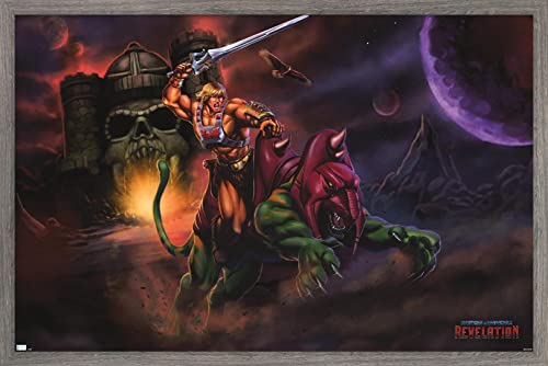 Trends International Mattel Masters of the Universe: Revelation - He-Man & Battle Cat Wall Poster, 34L x 22.4W, Barnwood Framed Version